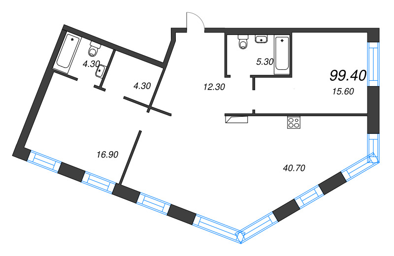 3 ккв (Евро) 99,4 м²