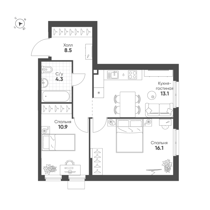 2 ккв 52,9 м²