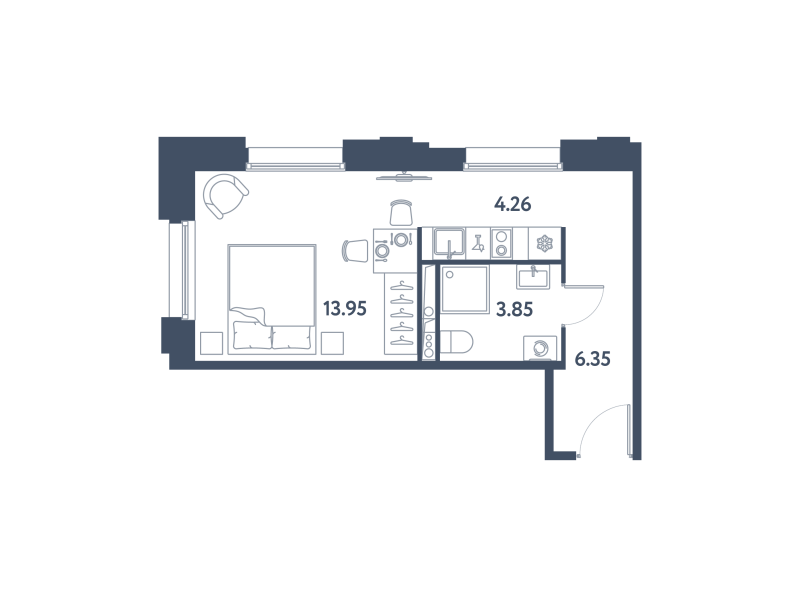 Студия 28,4 м²