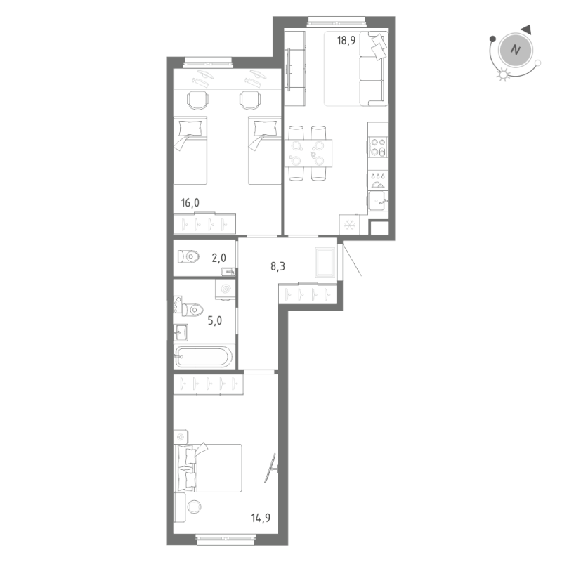 3 ккв (Евро) 65,1 м²