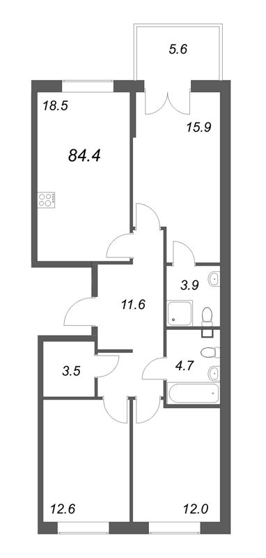4 ккв (Евро) 84,4 м²