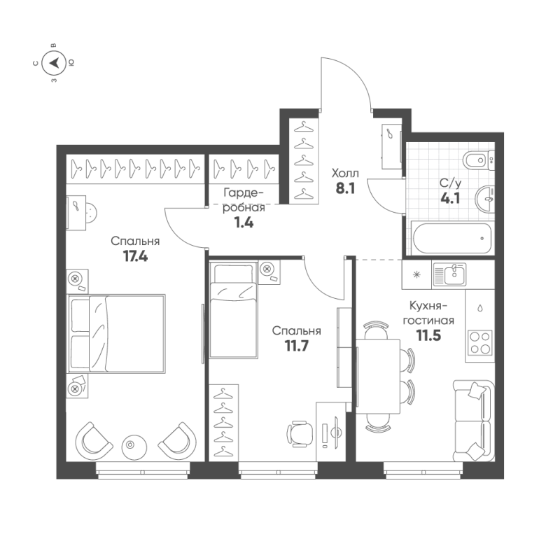 2 ккв 54,2 м²
