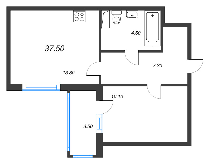 1 ккв 37,4 м²