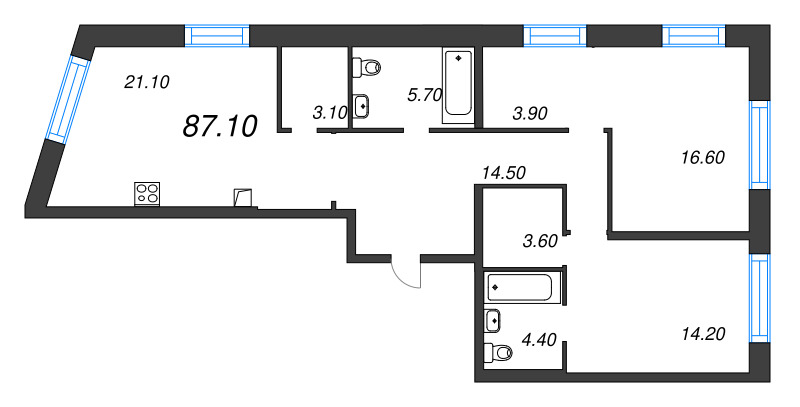 3 ккв (Евро) 87,1 м²