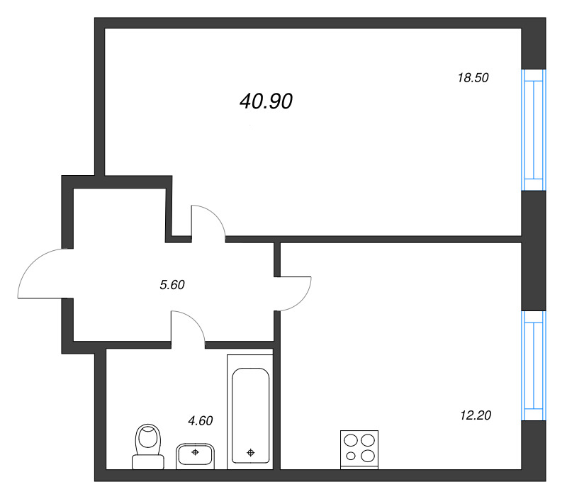 1 ккв 40,9 м²