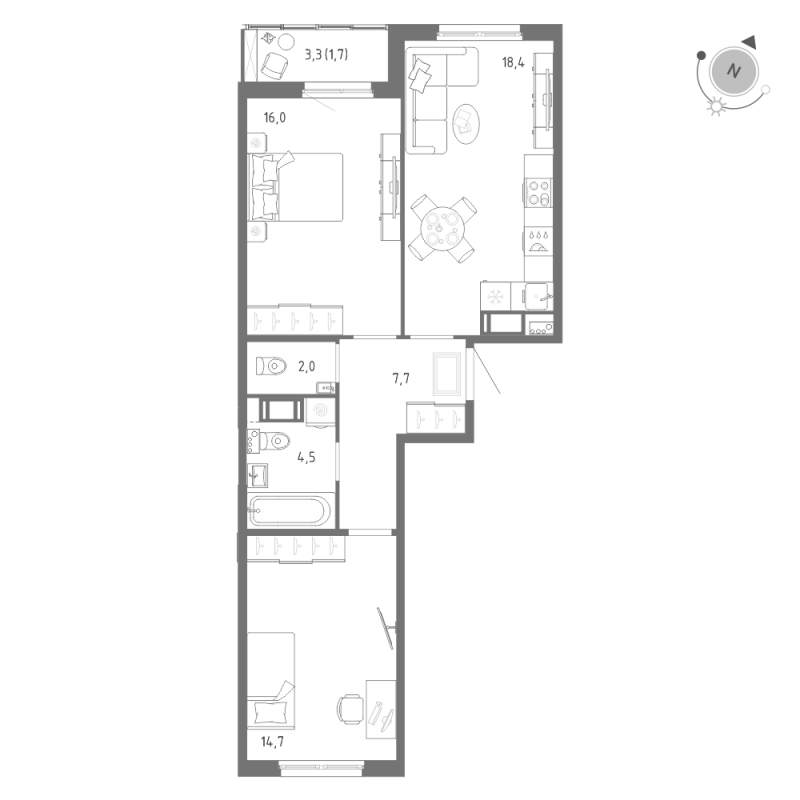 3 ккв (Евро) 65,1 м²