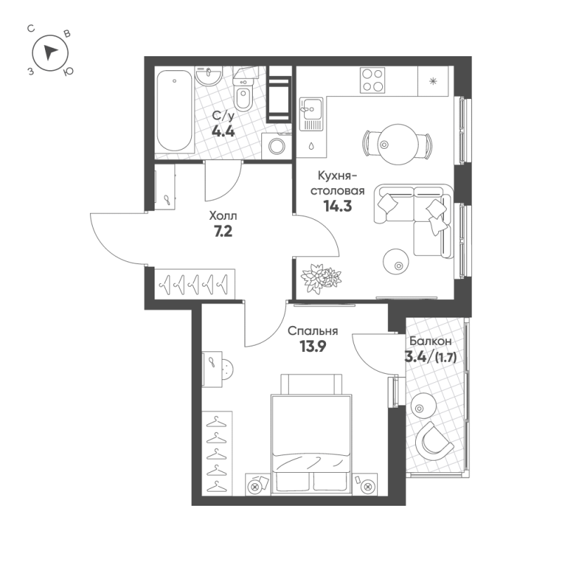 1 ккв 41,5 м²