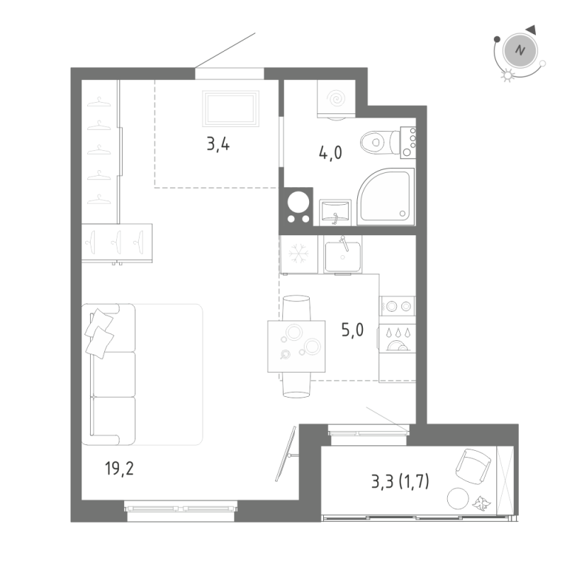 Студия 33,3 м²