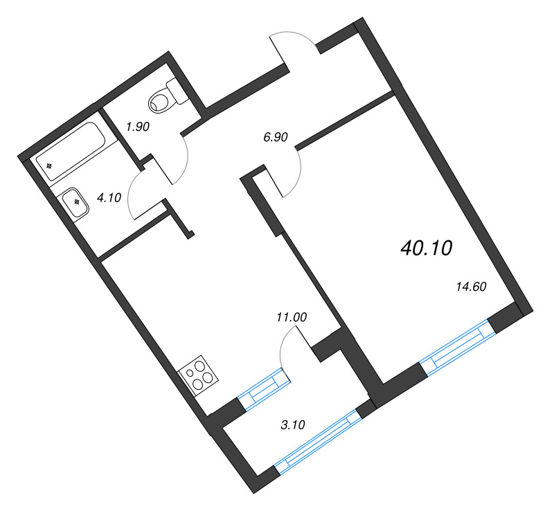 1 ккв 40,1 м²