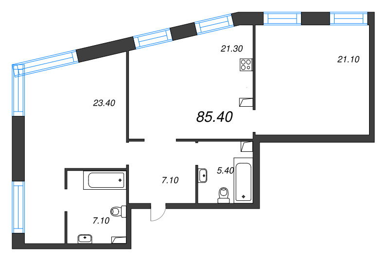 3 ккв (Евро) 85,4 м²