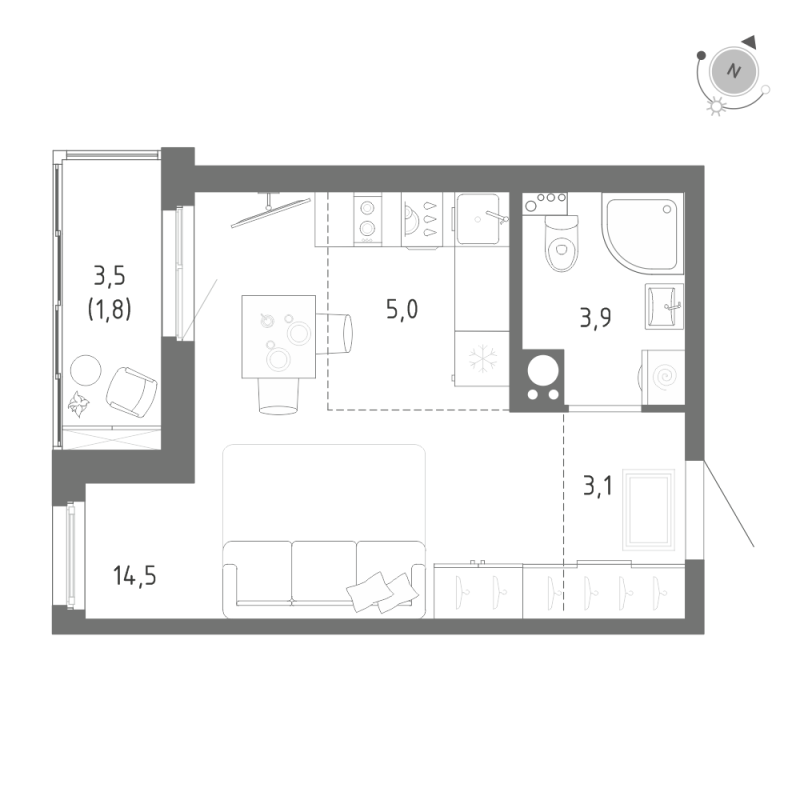 Студия 28,3 м²