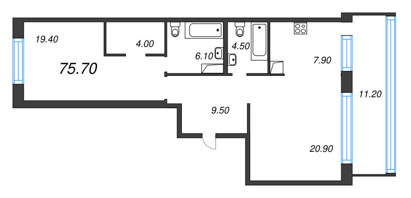 2 ккв (Евро) 75,7 м²