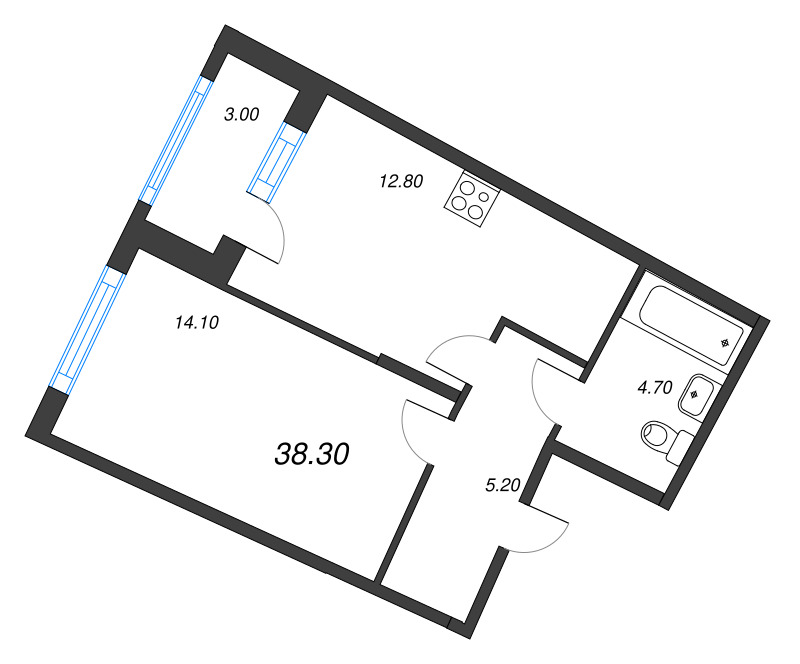 1 ккв 38,3 м²