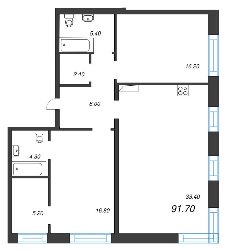 3 ккв (Евро) 91,7 м²
