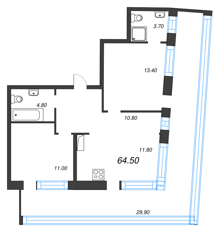 2 ккв 64,5 м²