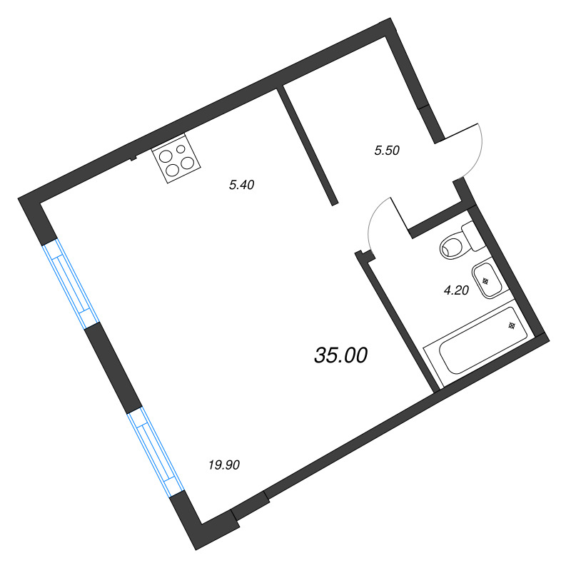Студия 35 м²