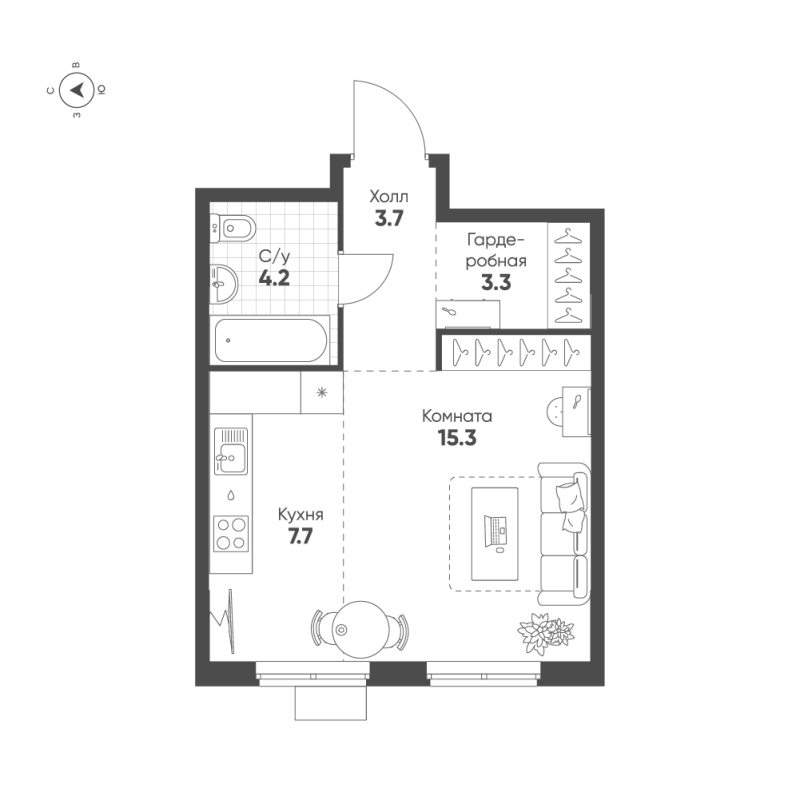 Студия 34,2 м²