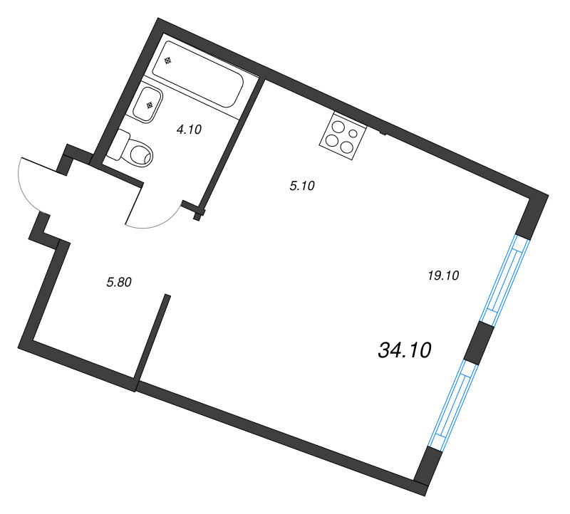 Студия 34,1 м²