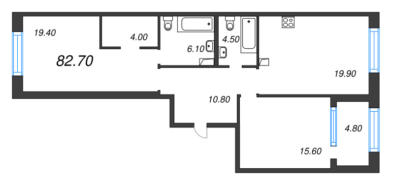 3 ккв (Евро) 82,7 м²
