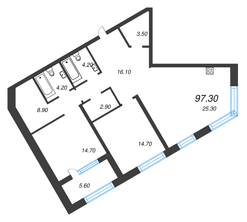 3 ккв (Евро) 97,3 м²