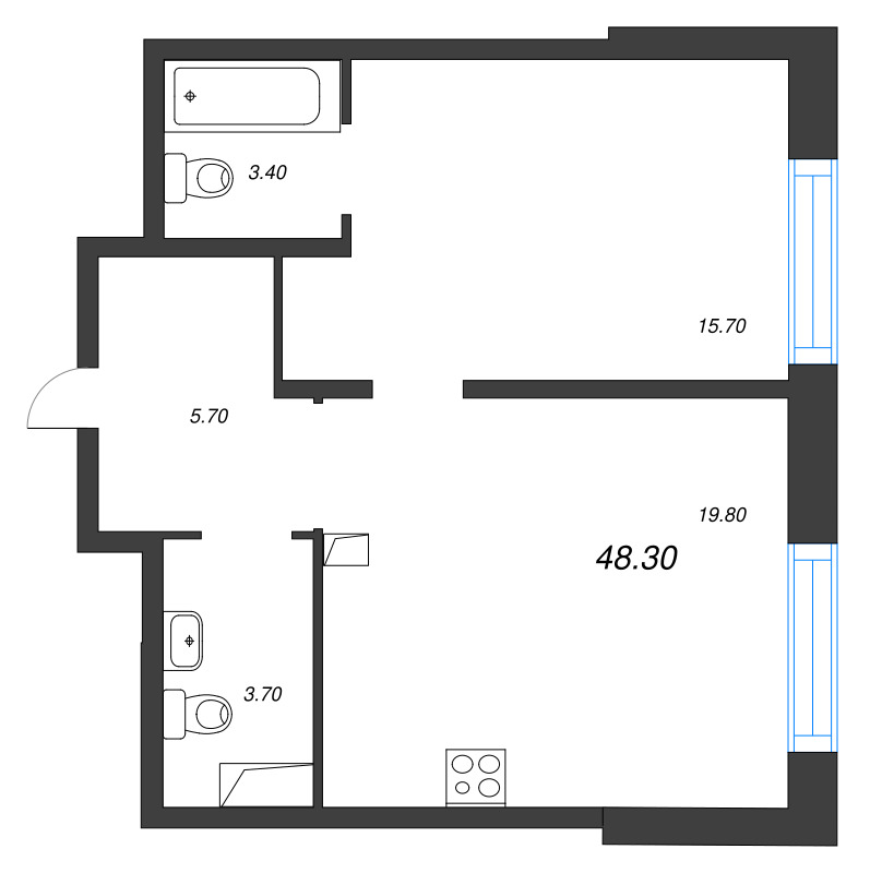 2 ккв (Евро) 48,3 м²