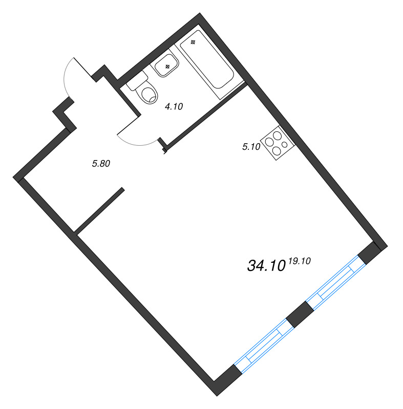 Студия 34,1 м²
