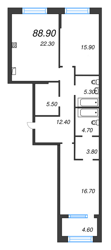 3 ккв (Евро) 88,9 м²