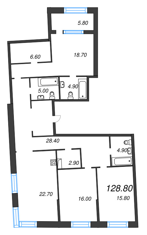 4 ккв (Евро) 128,8 м²