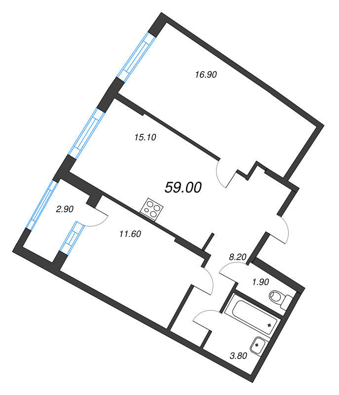 3 ккв (Евро) 59 м²
