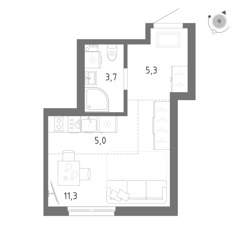 Студия 25,3 м²