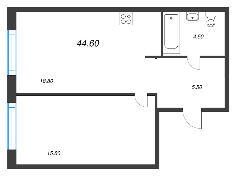 2 ккв (Евро) 44,6 м²