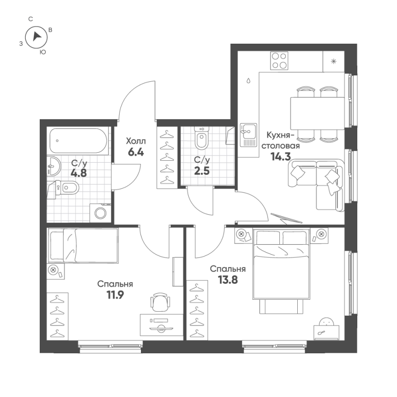 2 ккв 53,7 м²