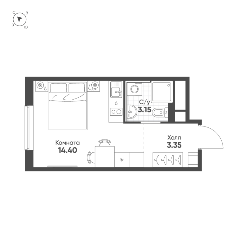 Студия 20,9 м²