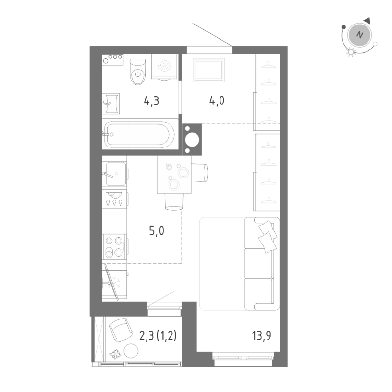 Студия 28,5 м²