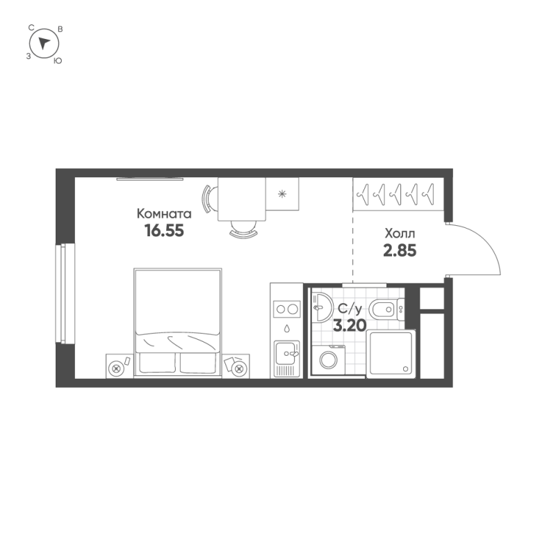 Студия 22,6 м²