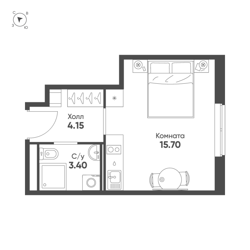 Студия 23,3 м²