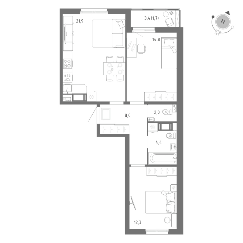 3 ккв (Евро) 65,2 м²