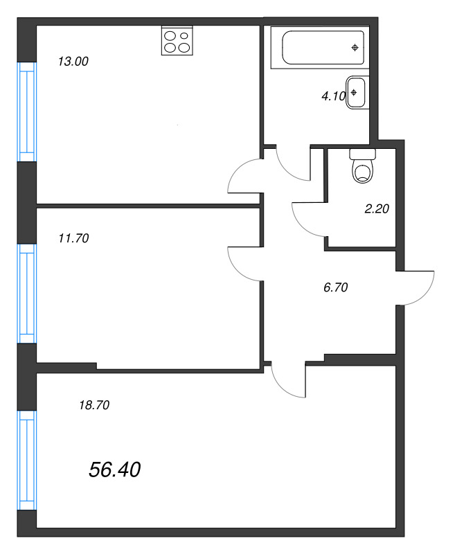 2 ккв 56,4 м²