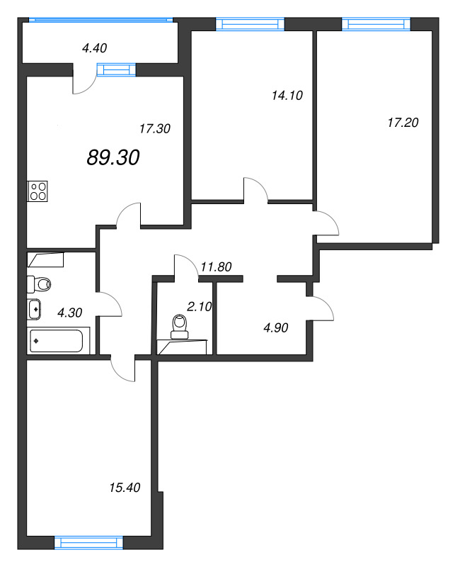 3 ккв 89,1 м²
