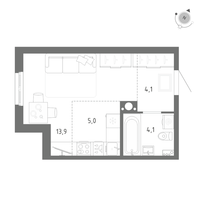 Студия 27,1 м²
