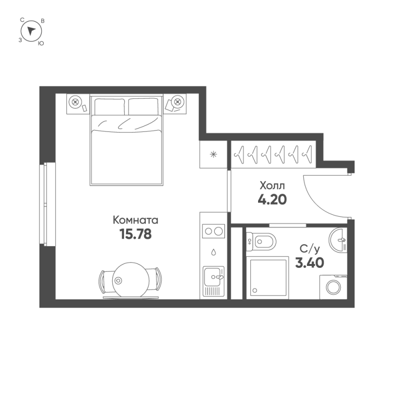 Студия 23,4 м²