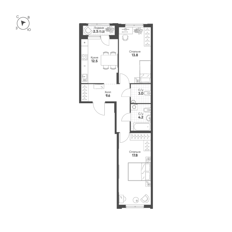 2 ккв 62,1 м²