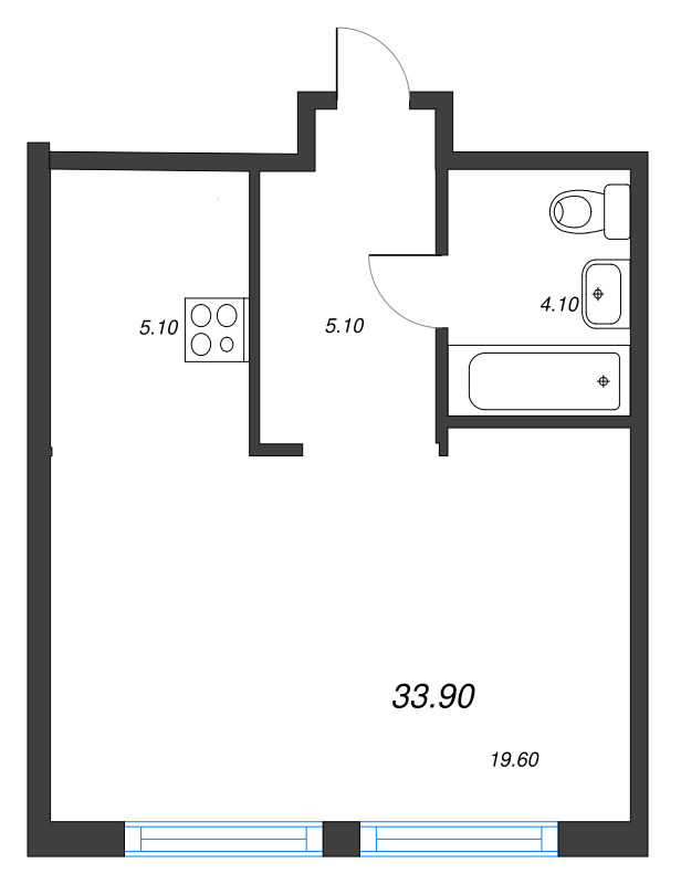 Студия 33,9 м²