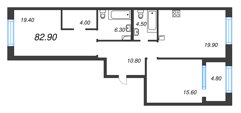 3 ккв (Евро) 82,9 м²