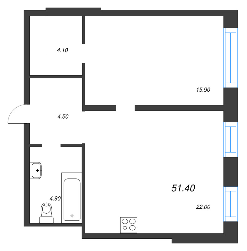 2 ккв (Евро) 51,4 м²