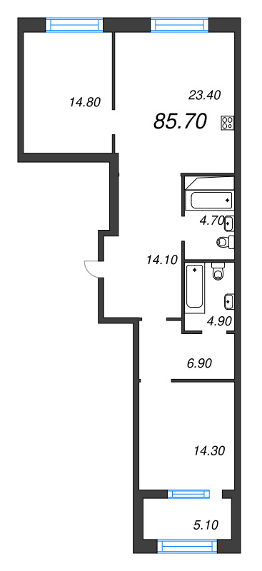 3 ккв (Евро) 85,7 м²