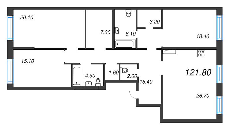 4 ккв (Евро) 121,8 м²