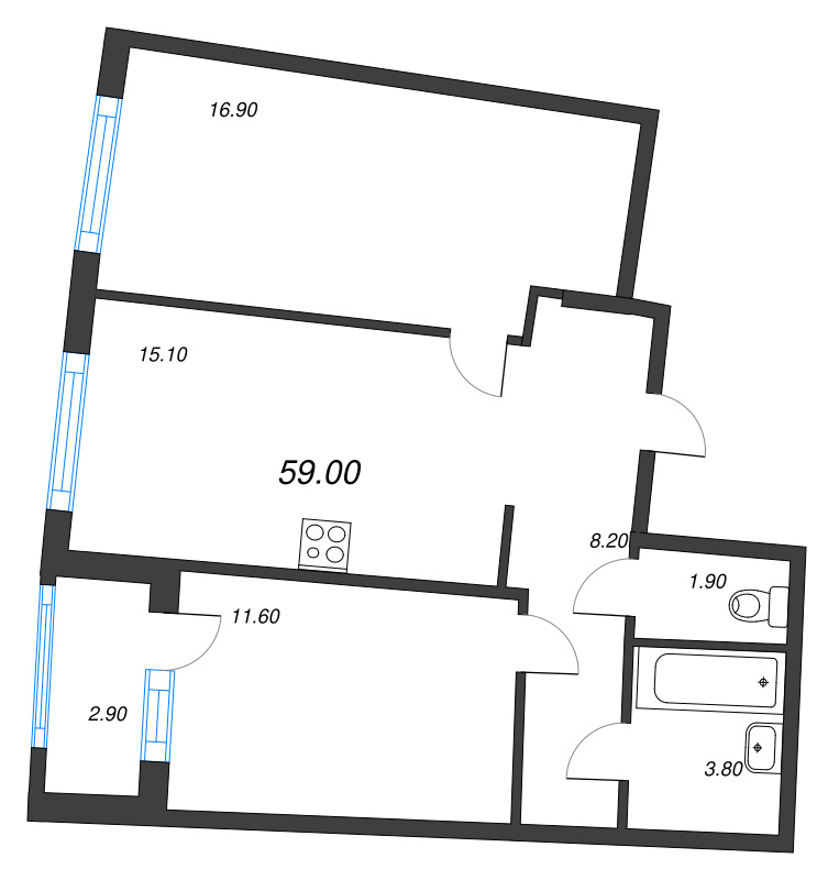 3 ккв (Евро) 59 м²