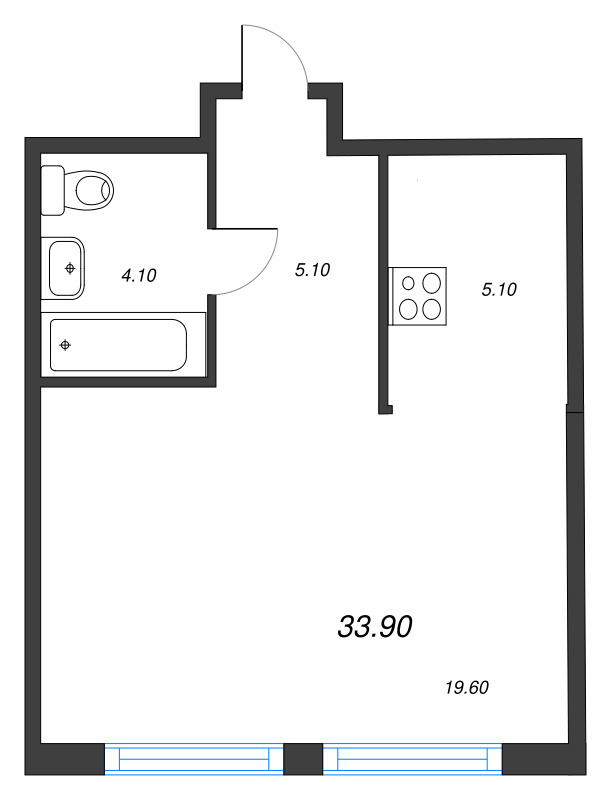 Студия 33,9 м²