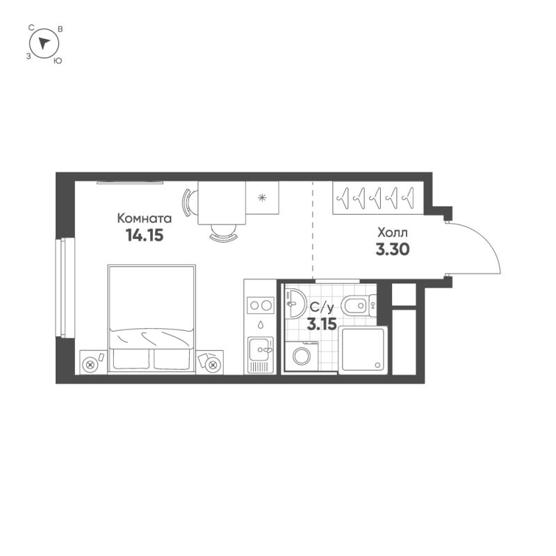 Студия 20,6 м²